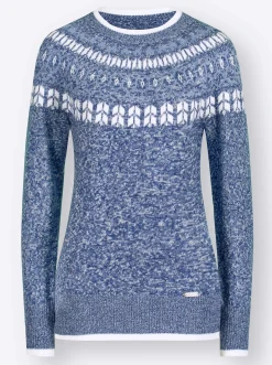 Pullover| Norwegerpullover mit breiten Rippbündchen jeansblau-bleu-meliert