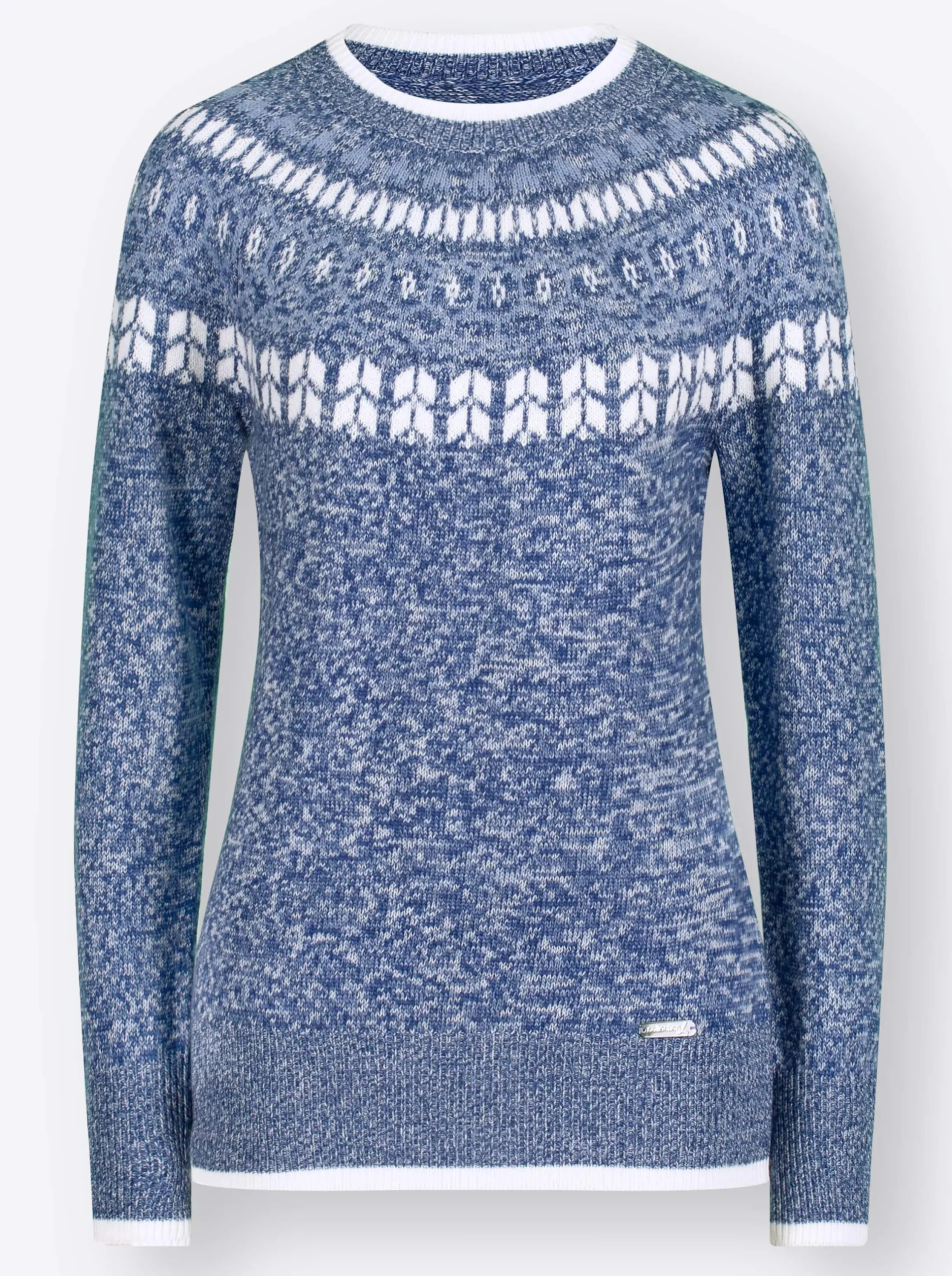 Pullover| Norwegerpullover mit breiten Rippbündchen jeansblau-bleu-meliert