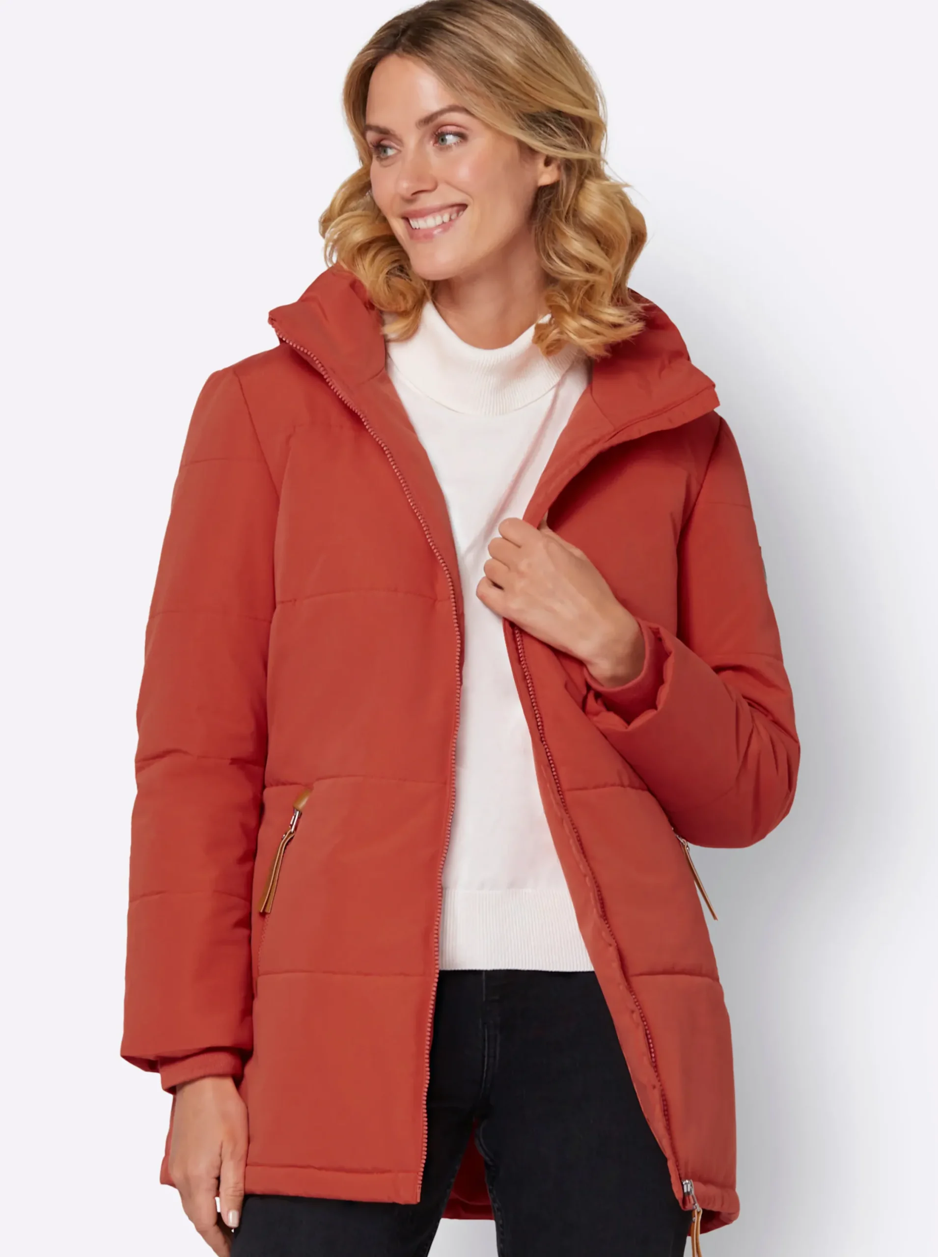 Jacken| Outdoorjacke mit abnehmbarer Kapuze und Jersey-Bündchen terra