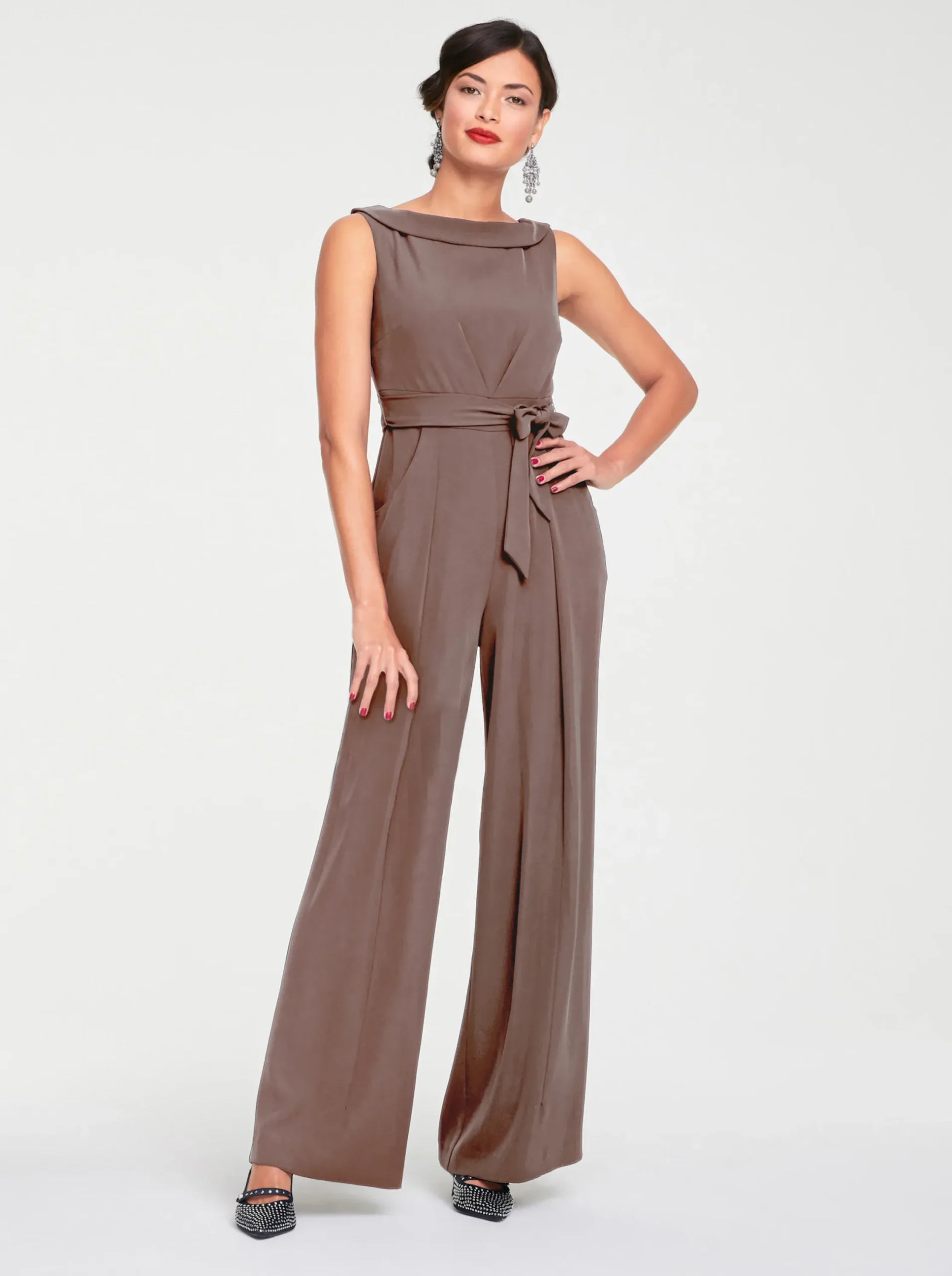 Overalls|heine Overall mit Bindegürtel taupe