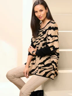 Pullover|heine Oversize-Pullover mit Animal-Print schwarz-beige-gemustert