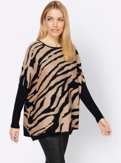 Pullover|heine Oversize-Pullover mit Animal-Print schwarz-beige-gemustert