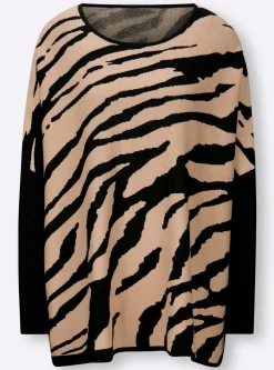 Pullover|heine Oversize-Pullover mit Animal-Print schwarz-beige-gemustert
