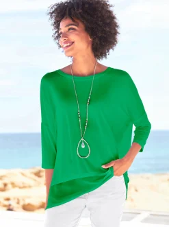 Strandmode|Shirts|heine Oversize-Shirt mit Chiffon-Saum grasgrün