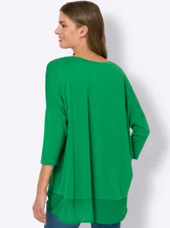Strandmode|Shirts|heine Oversize-Shirt mit Chiffon-Saum grasgrün