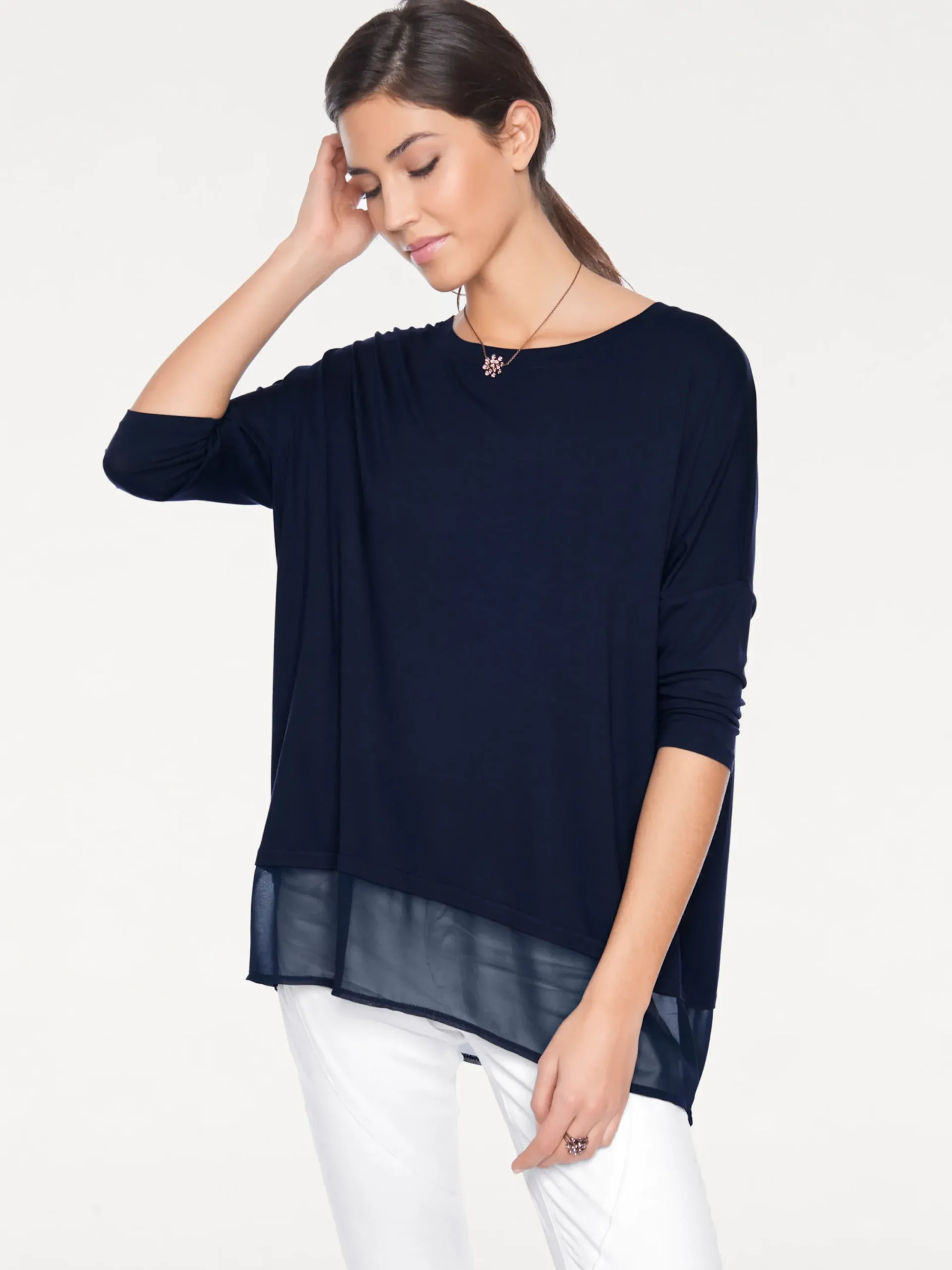 Shirts|heine Oversize-Shirt mit Chiffon-Saum marine