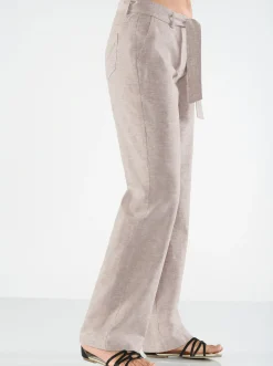 Hosen| Palazzohose mit Bindegürtel beige