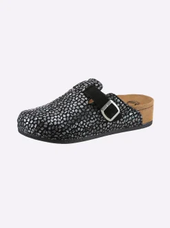 Hausschuhe|Mubb Pantoffel schwarz-silberfarben