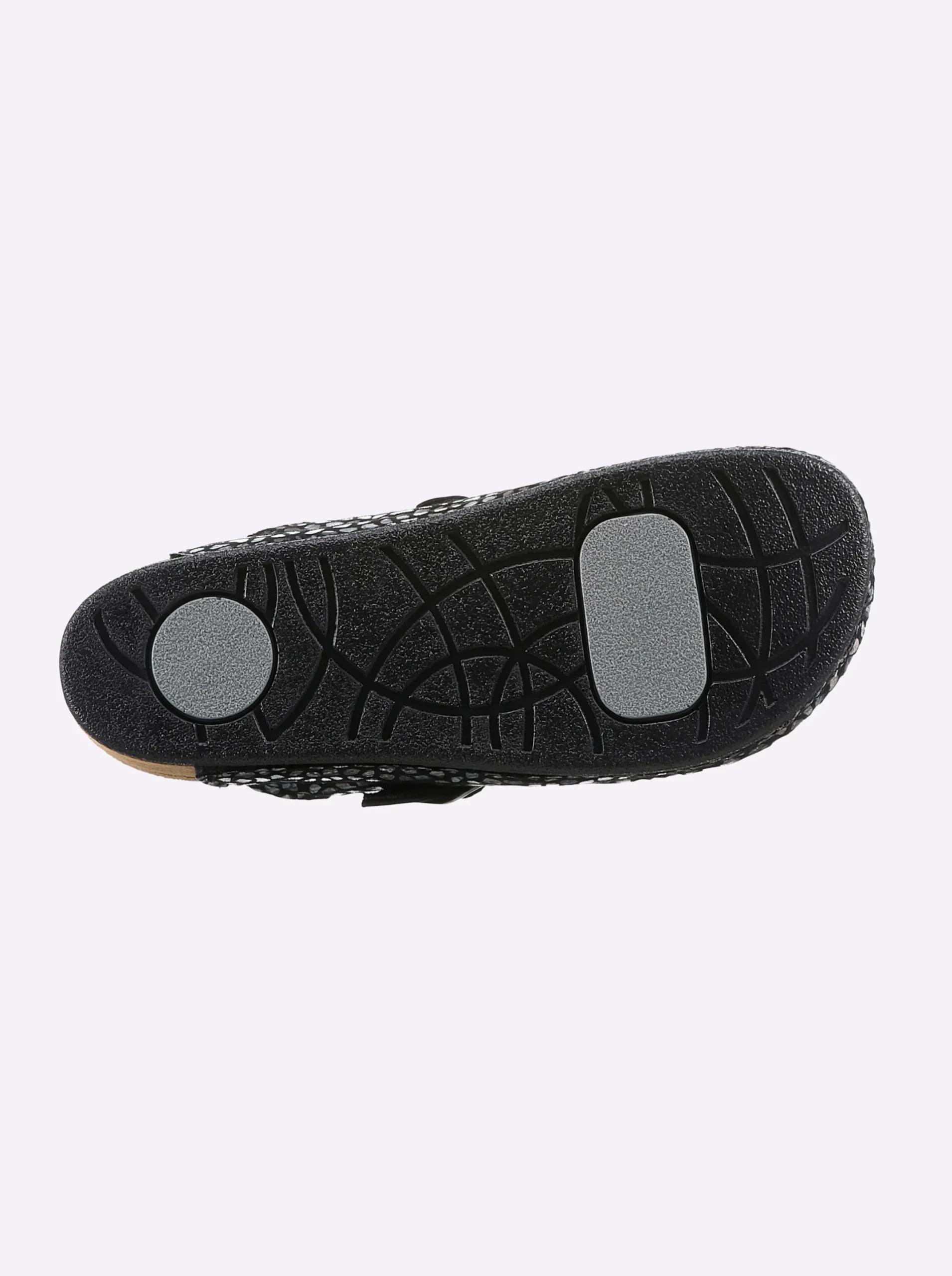 Hausschuhe|Mubb Pantoffel schwarz-silberfarben