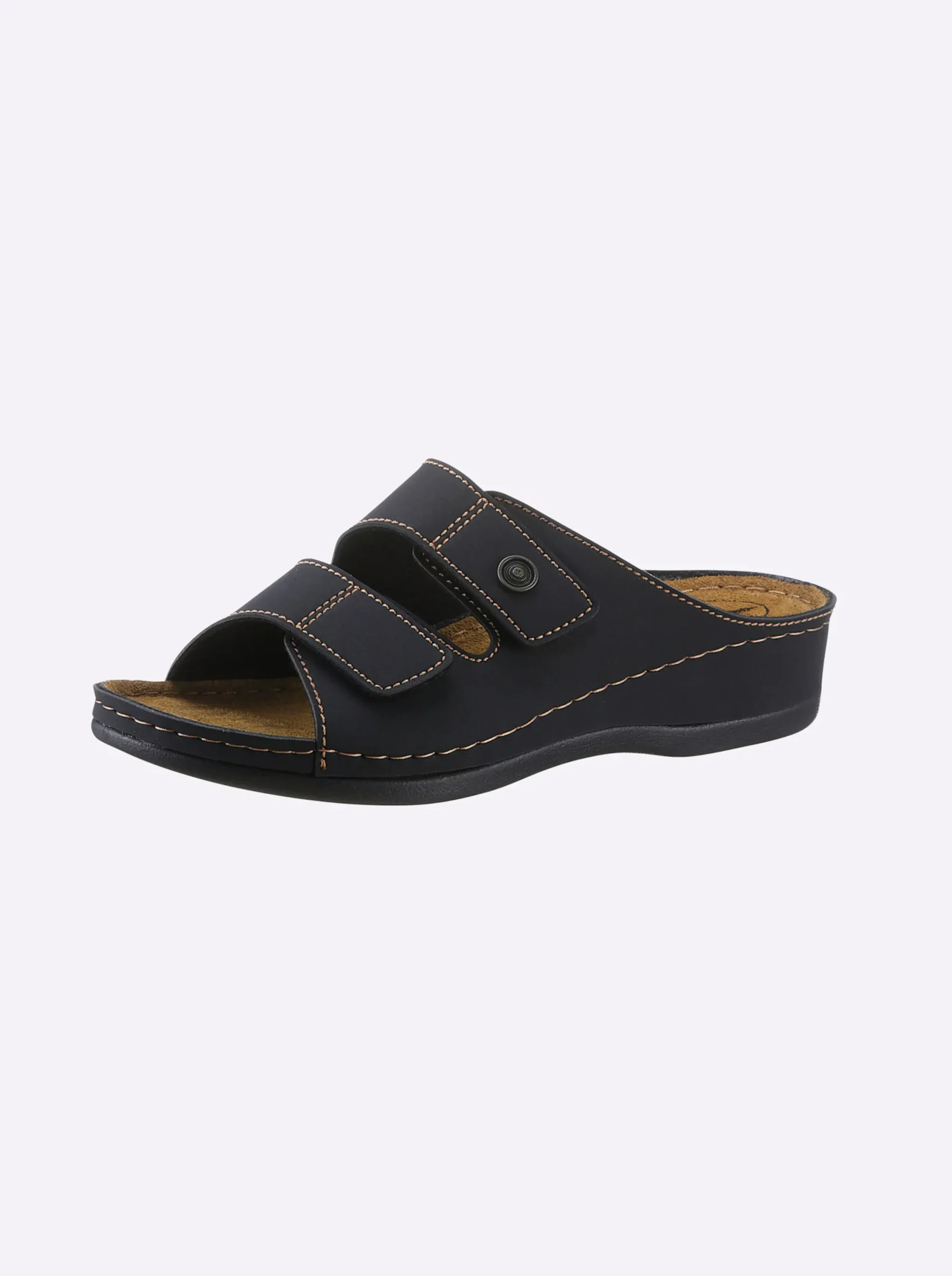 Pantoletten|Franken Schuhe Pantolette mit 2 Klettverschlüssen am Rist schwarz
