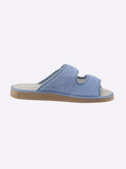 Pantoletten| Pantolette mit doppeltem Klettverschluss mittelblau
