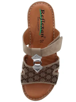 Pantoletten|Reflexan Pantolette mit sommerlicher Perforation braun-silberfarben