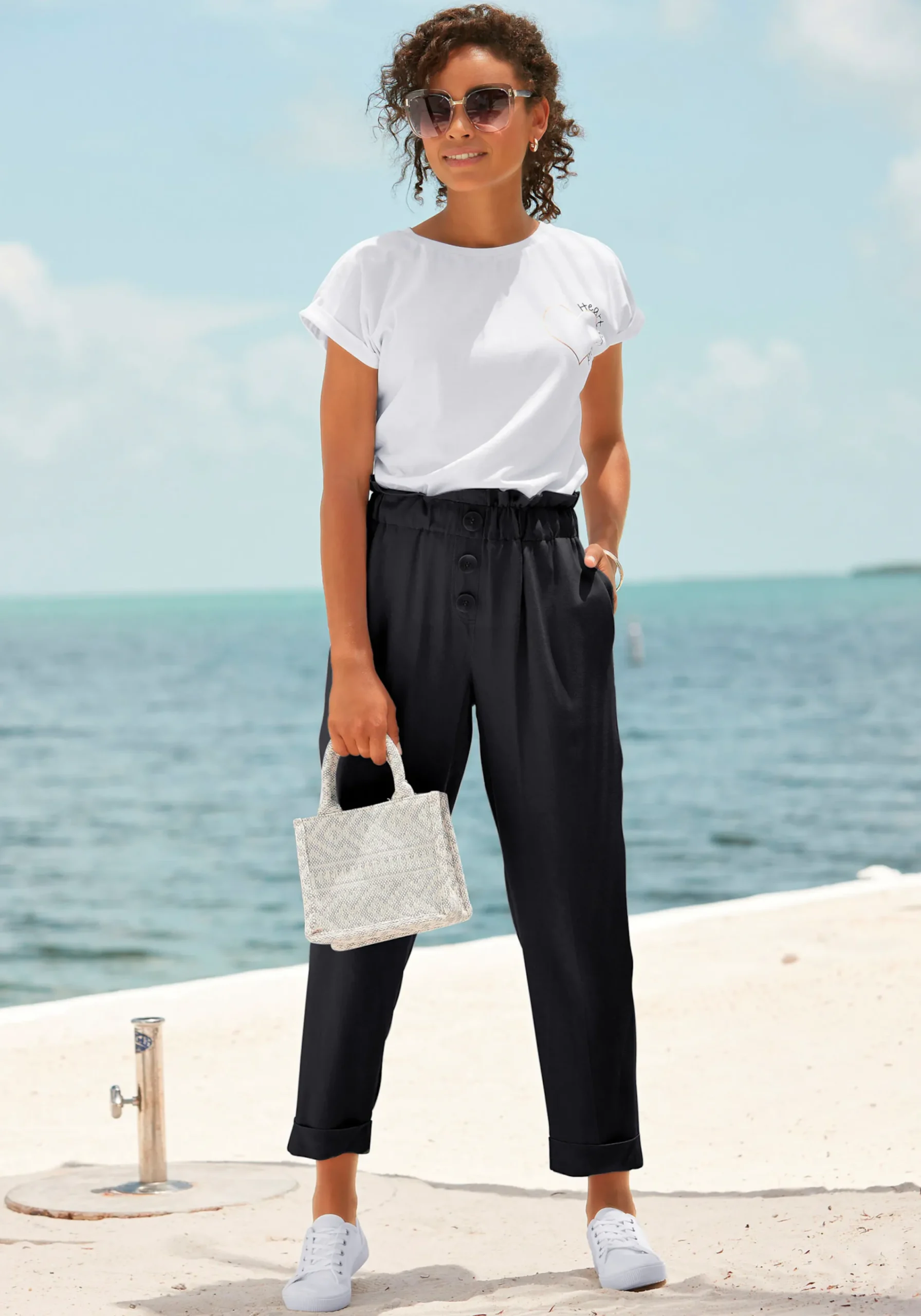 Strandmode|LASCANA Paperbag-Hose schwarz