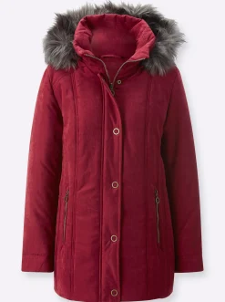 Jacken| Parka mit abnehmbarem Pelz-Imitat dunkelrot