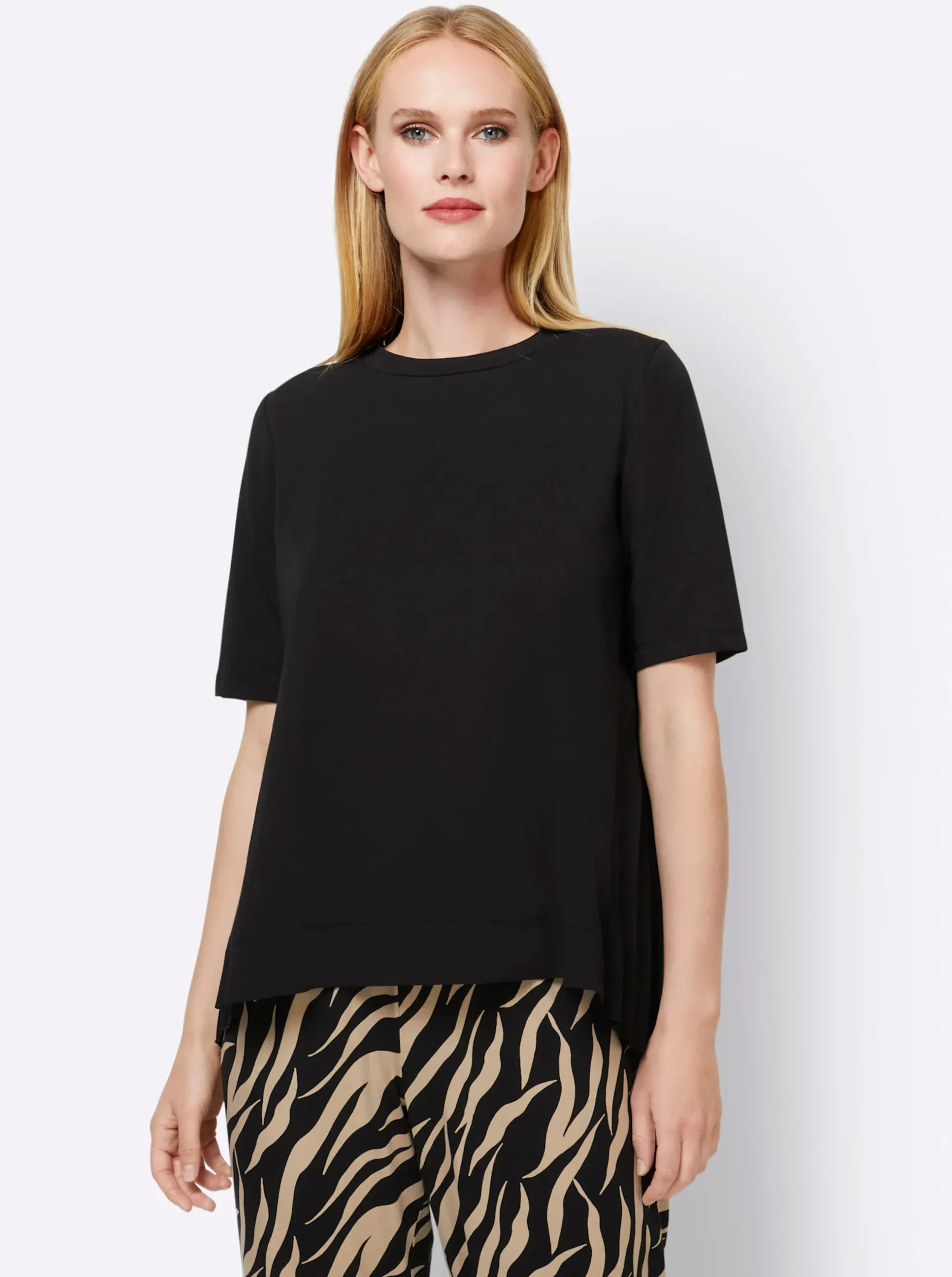Blusen|heine Plissee-Shirt schwarz