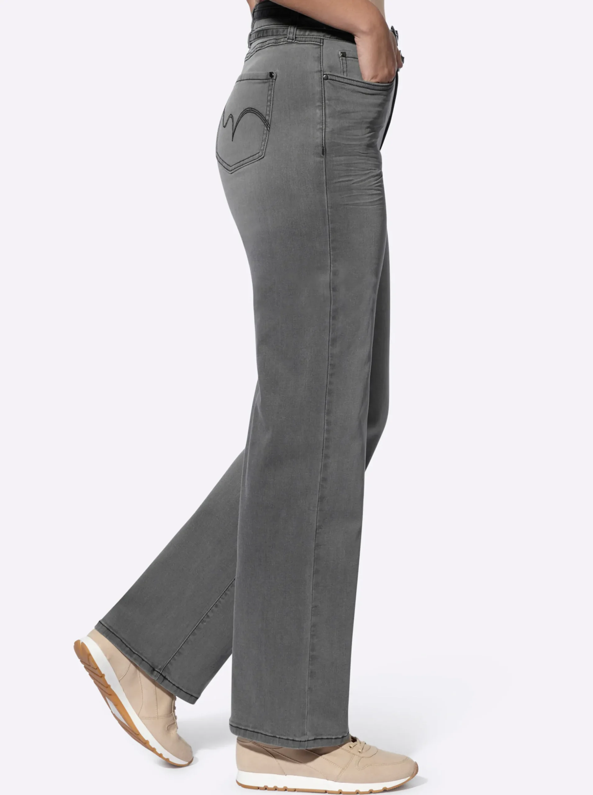 Jeans|heine 5-Pocket-Hose inklusive Denim-Gürtel stone-grey-denim