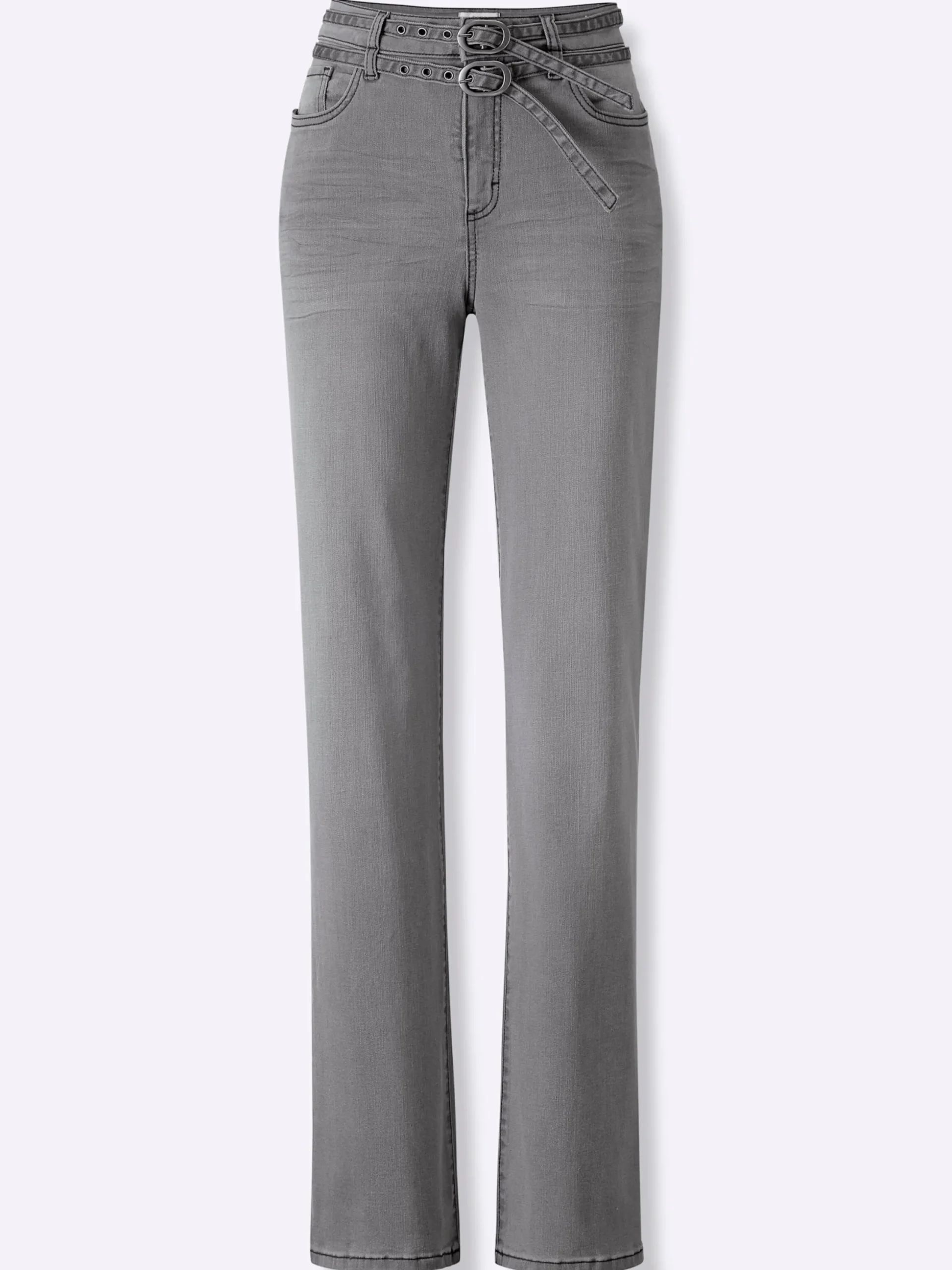 Jeans|heine 5-Pocket-Hose inklusive Denim-Gürtel stone-grey-denim