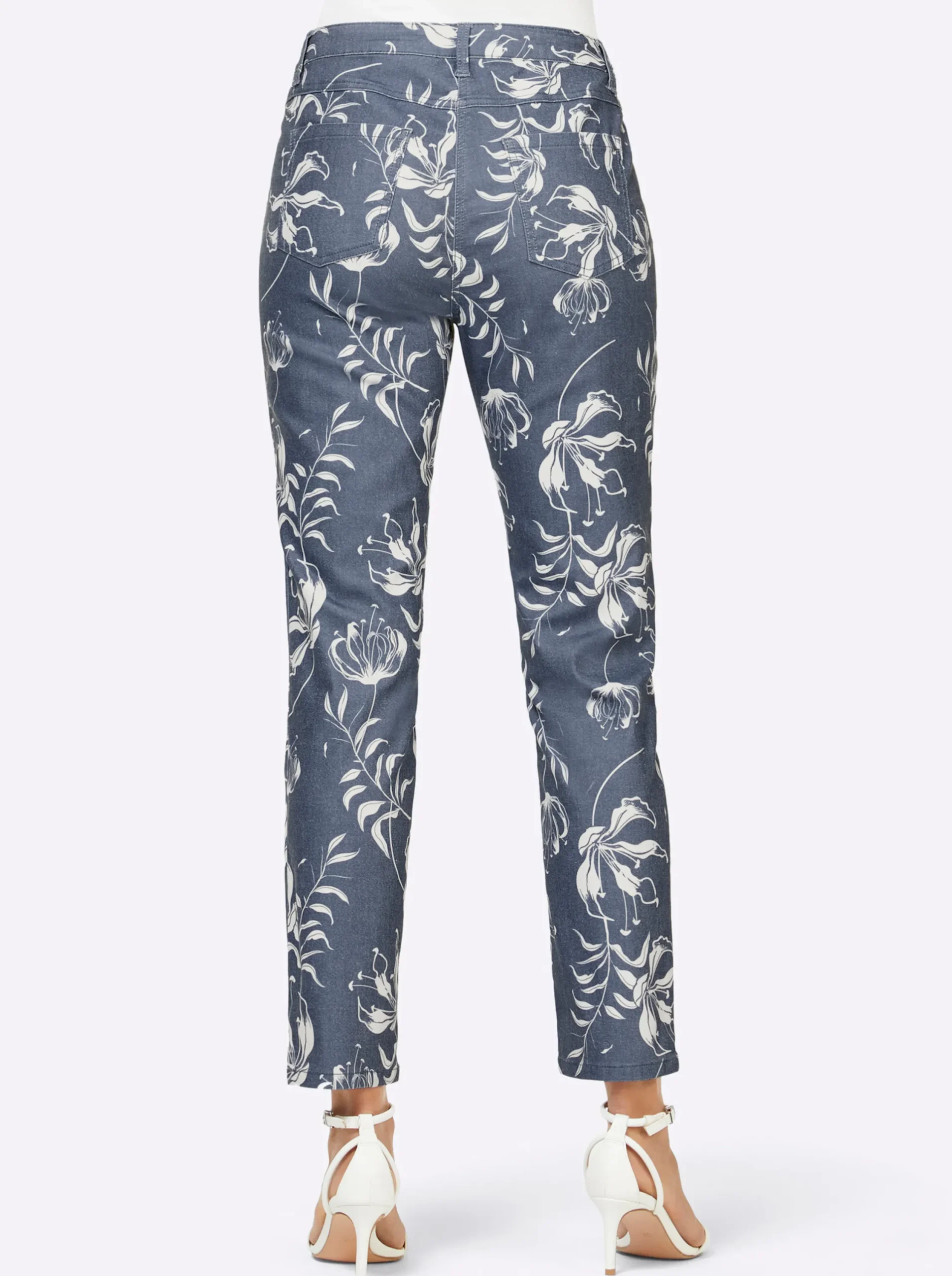 Jeans| 5-Pocket-Jeans jeansblau-weiß-bedruckt
