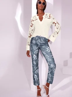 Jeans| 5-Pocket-Jeans jeansblau-weiß-bedruckt