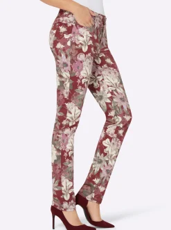 Jeans| 5-Pocket-Jeans dunkelrot-bedruckt