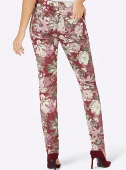 Jeans| 5-Pocket-Jeans dunkelrot-bedruckt