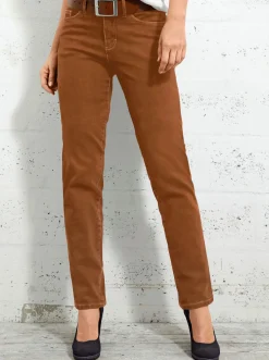 Jeans| 5-Pocket-Jeans mit bestickten Gesäßtaschen cognac