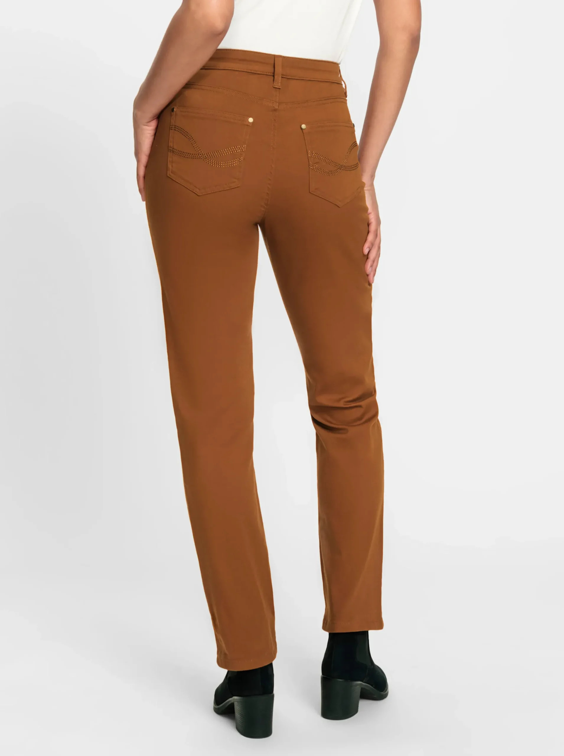 Jeans| 5-Pocket-Jeans mit bestickten Gesäßtaschen cognac