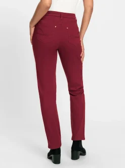 Jeans| 5-Pocket-Jeans mit bestickten Gesäßtaschen dunkelrot