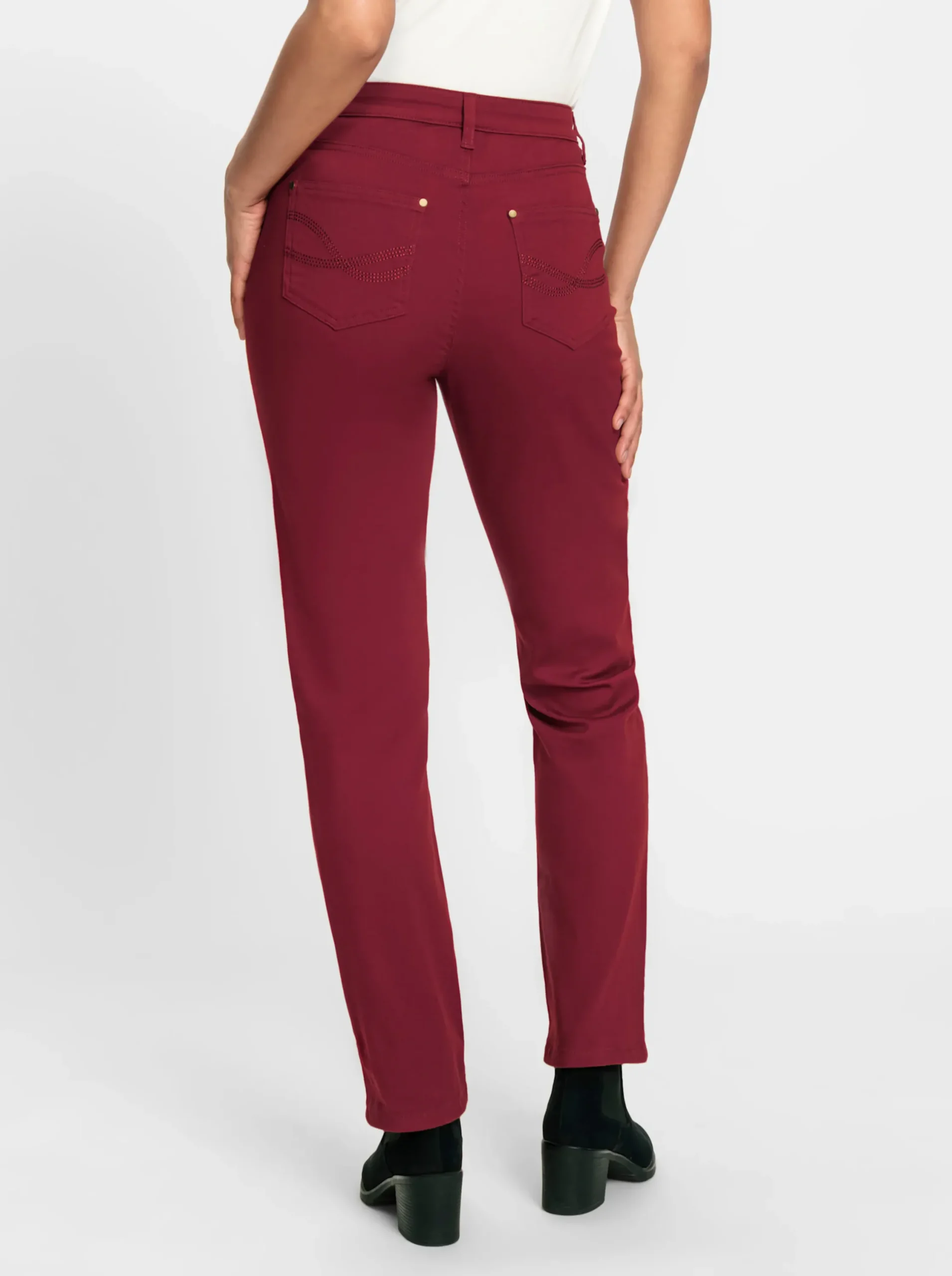 Jeans| 5-Pocket-Jeans mit bestickten Gesäßtaschen dunkelrot
