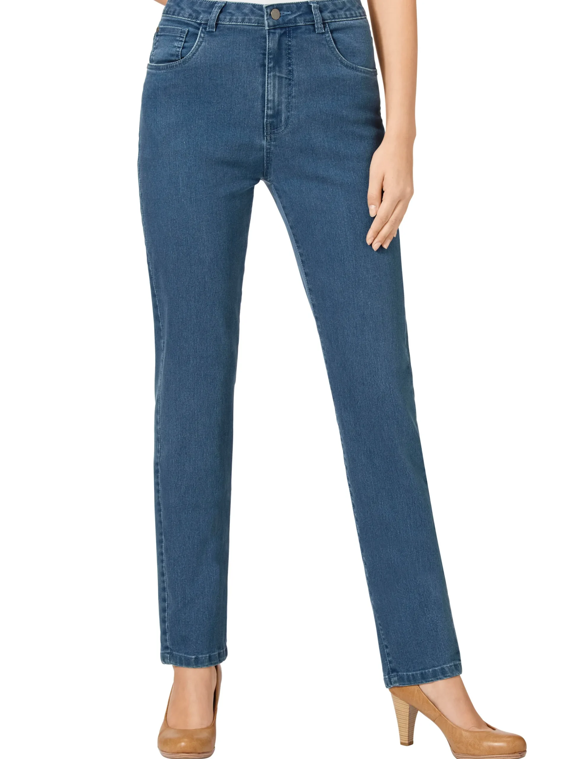 Jeans| 5-Pocket-Jeans mit bestickten Gesäßtaschen blue-bleached