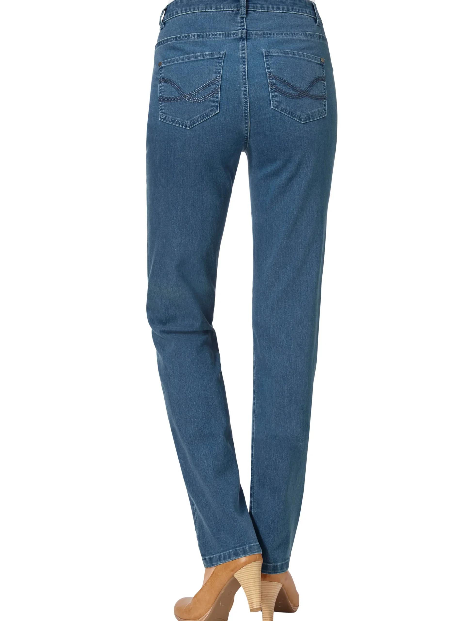 Jeans| 5-Pocket-Jeans mit bestickten Gesäßtaschen blue-bleached