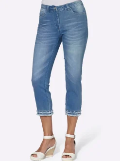 Jeans| 5-Pocket-Jeans mit Fransen am Saum blue-bleached