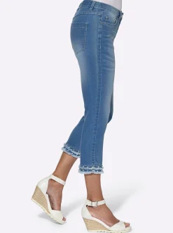 Jeans| 5-Pocket-Jeans mit Fransen am Saum blue-bleached