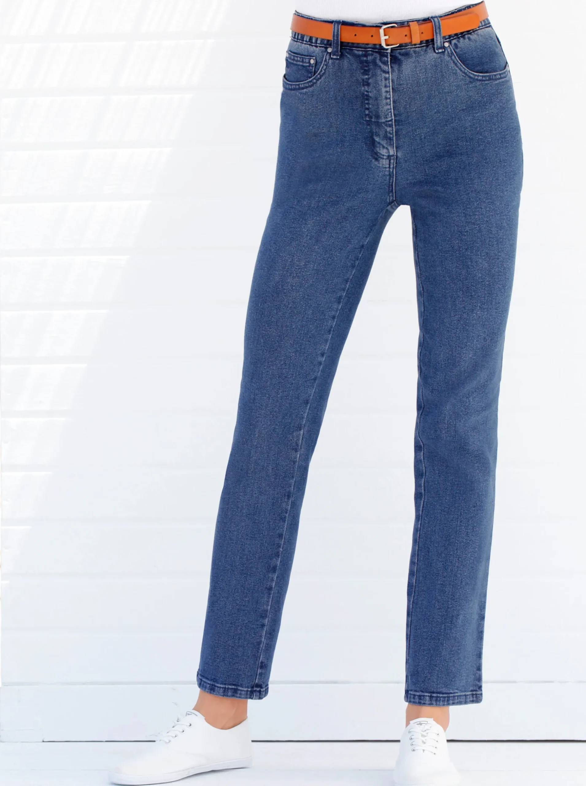 Jeans| 5-Pocket-Jeans mit innenliegendem Dehnbund blue-stone-washed