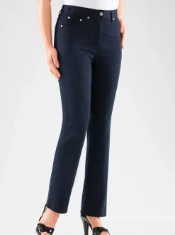 Jeans| 5-Pocket-Jeans mit innenliegendem Dehnbund marine