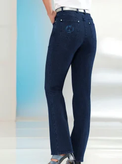 Jeans| 5-Pocket-Jeans mit innenliegendem Dehnbund marine