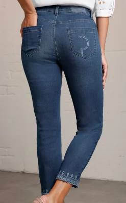 Jeans|CREATION L PREMIUM 5-Pocket-Jeans mit Lochstickerei blue-bleached