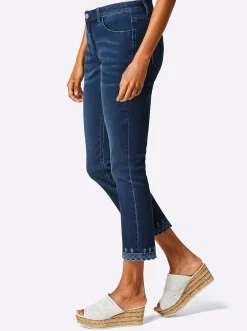 Jeans|CREATION L PREMIUM 5-Pocket-Jeans mit Lochstickerei blue-bleached