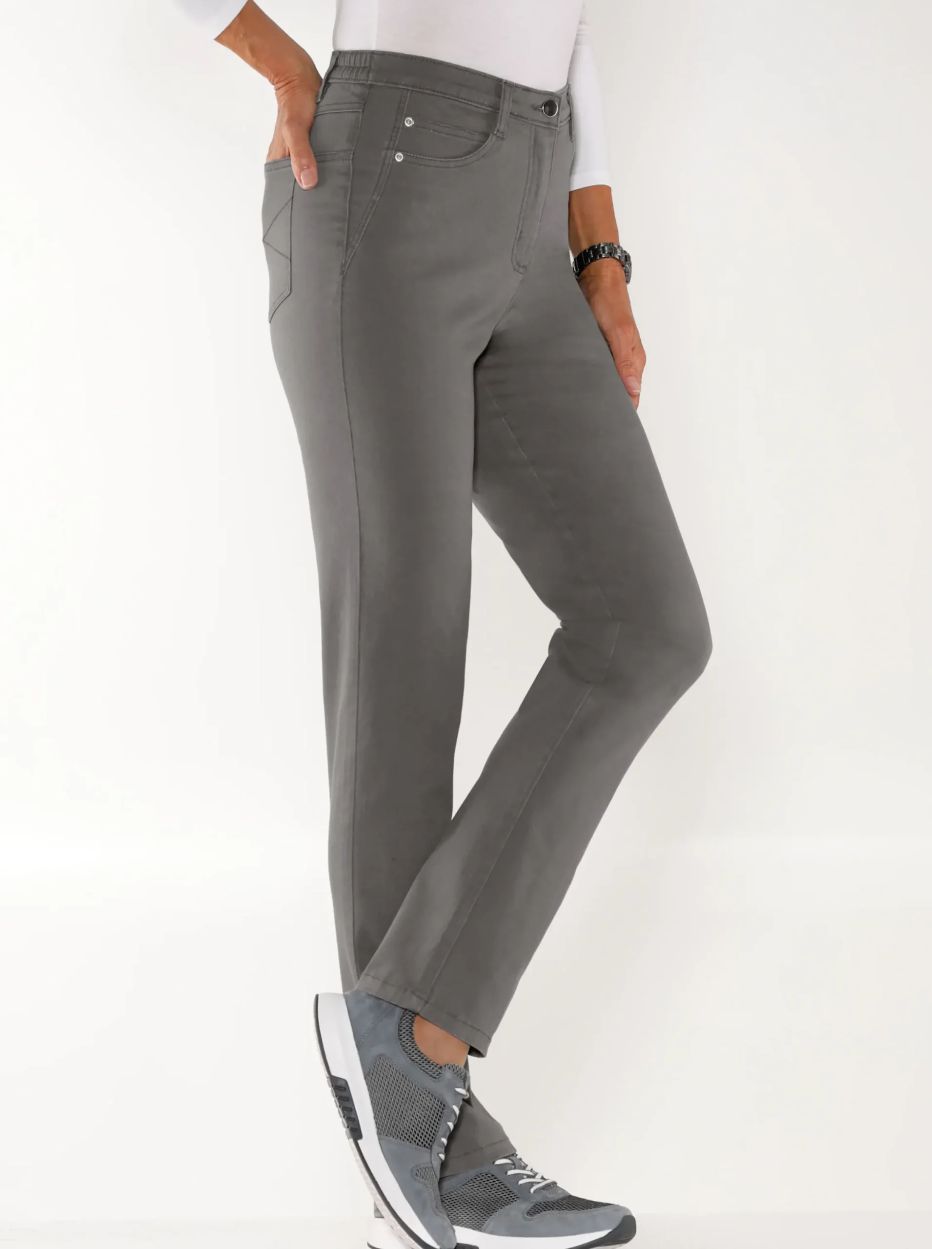 Jeans| 5-Pocket-Jeans mit seitlichem Dehnbund anthrazit