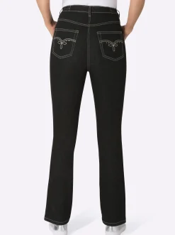 Jeans| 5-Pocket-Jeans mit Stickerei-Motiv black-denim