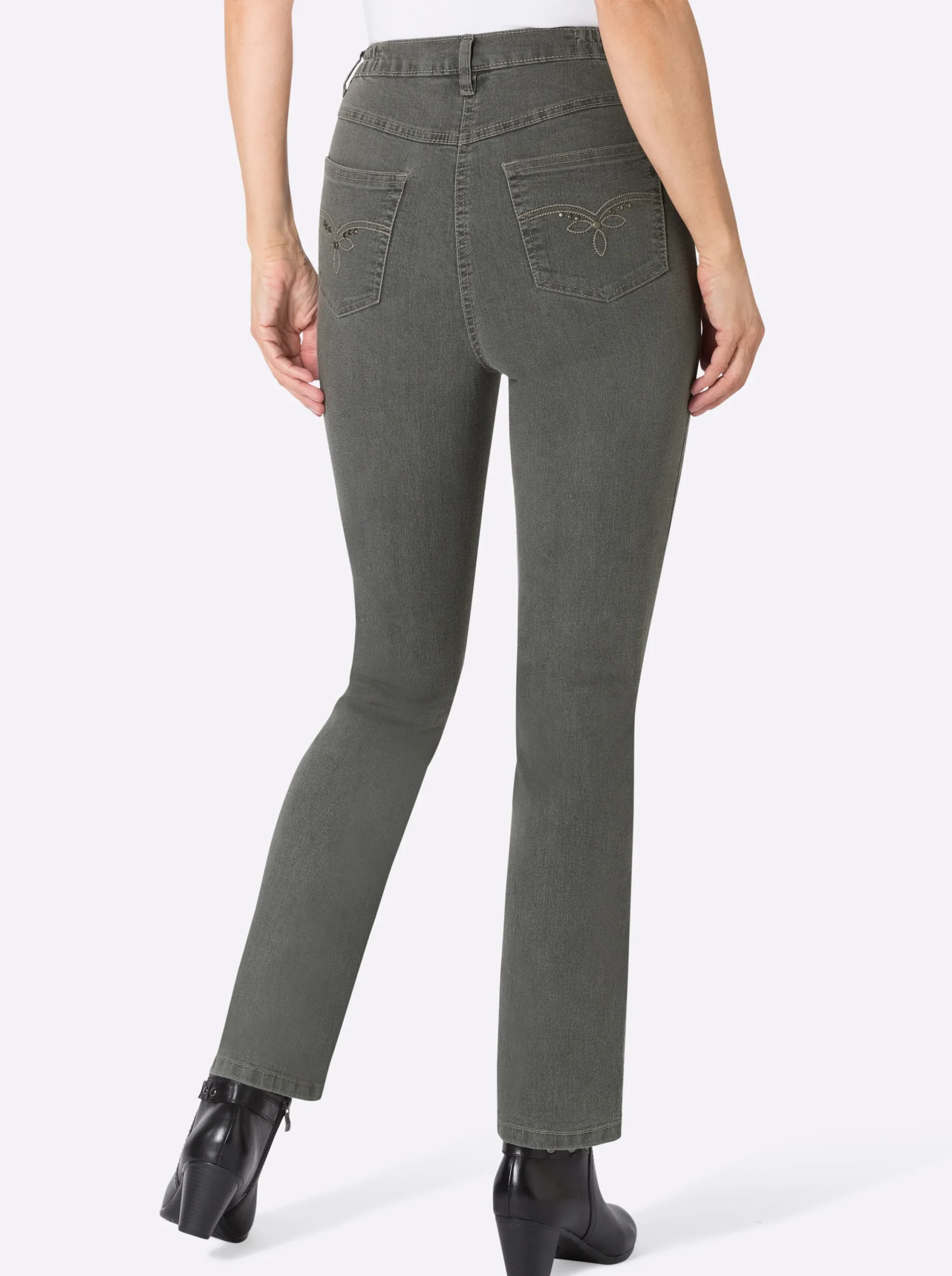 Jeans| 5-Pocket-Jeans mit Stickerei-Motiv grey-denim