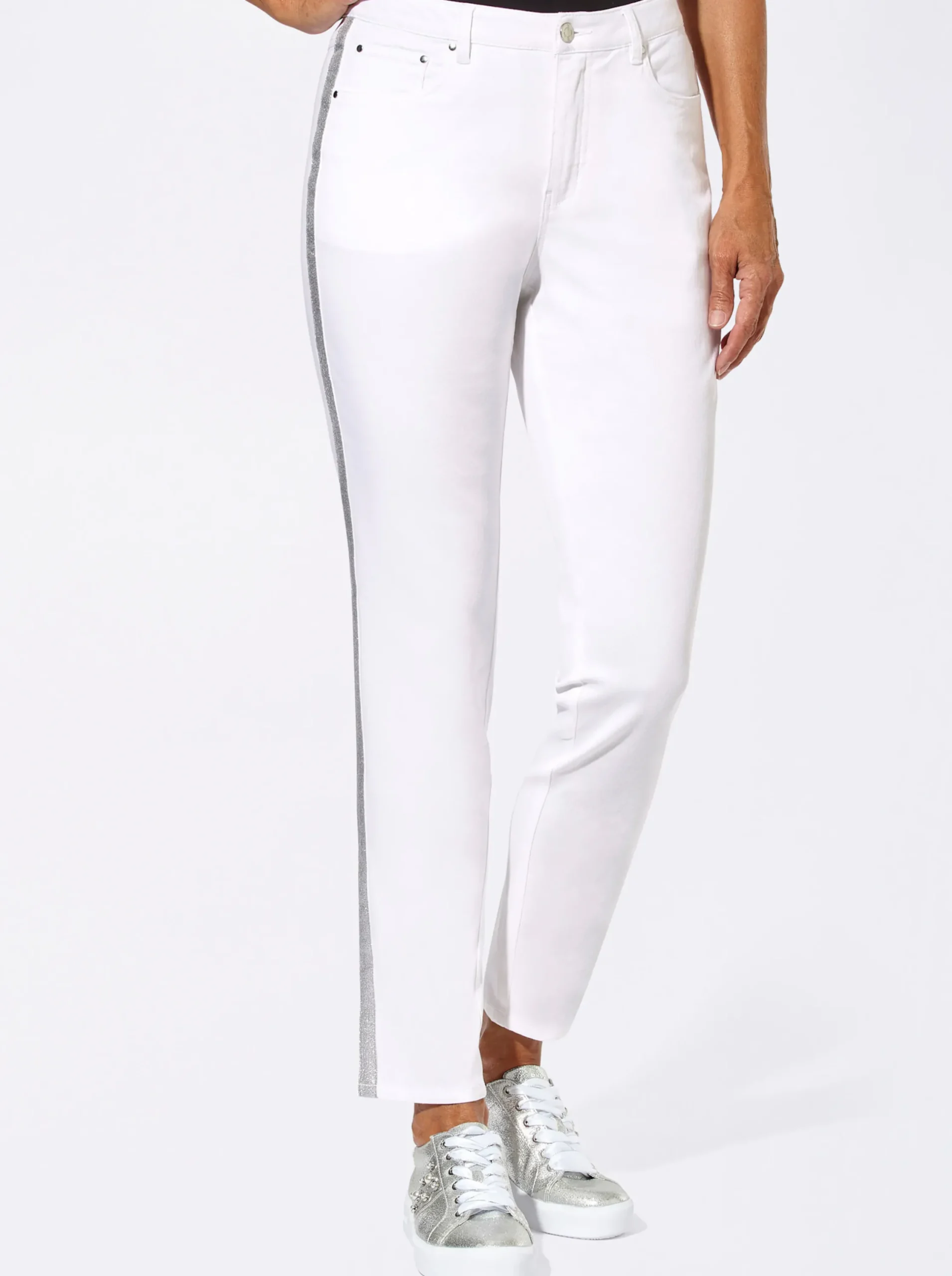 Jeans| 5-Pocket-Jeans mit streckenden Galonstreifen weiß