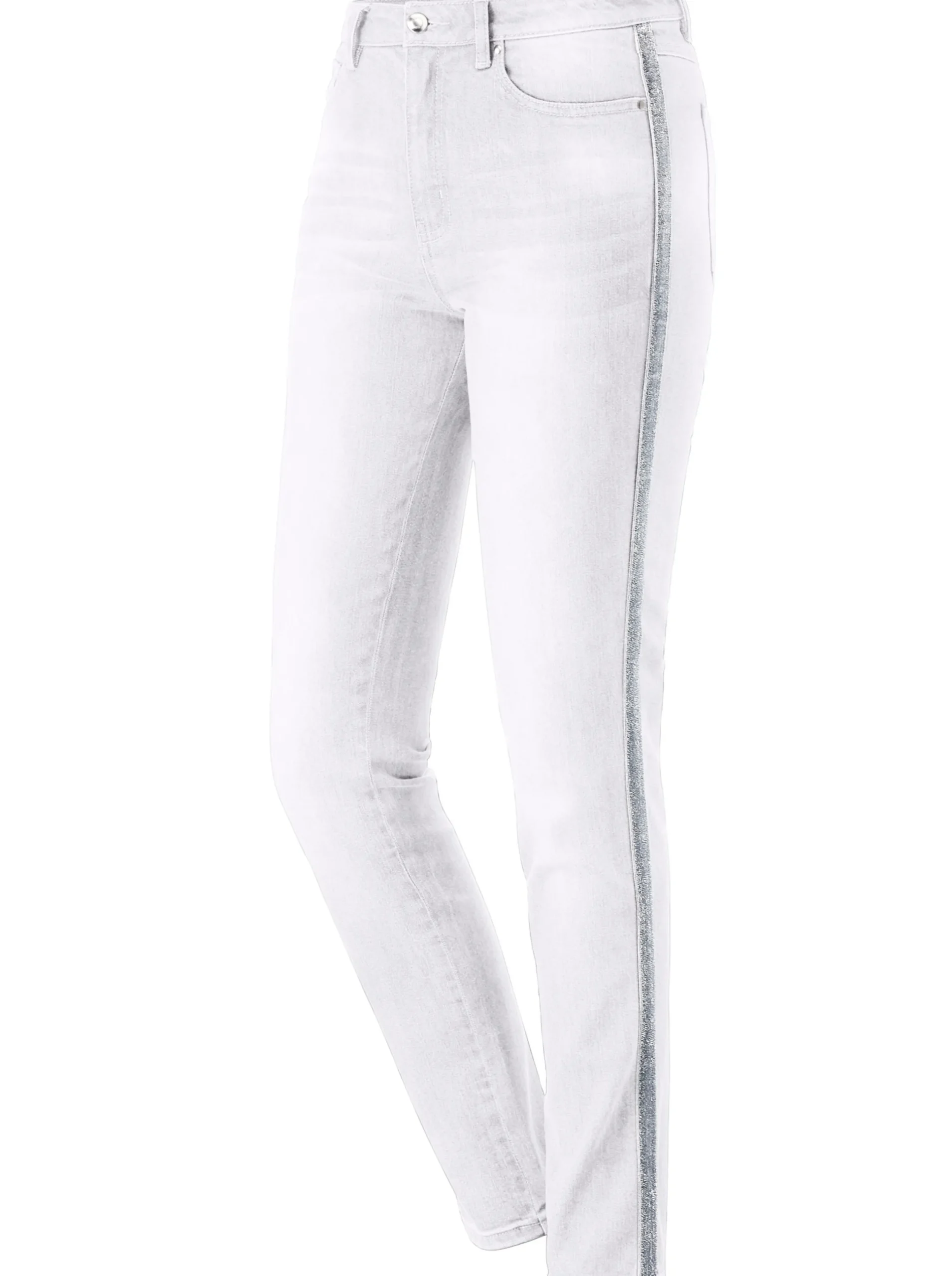 Jeans| 5-Pocket-Jeans mit streckenden Galonstreifen weiß