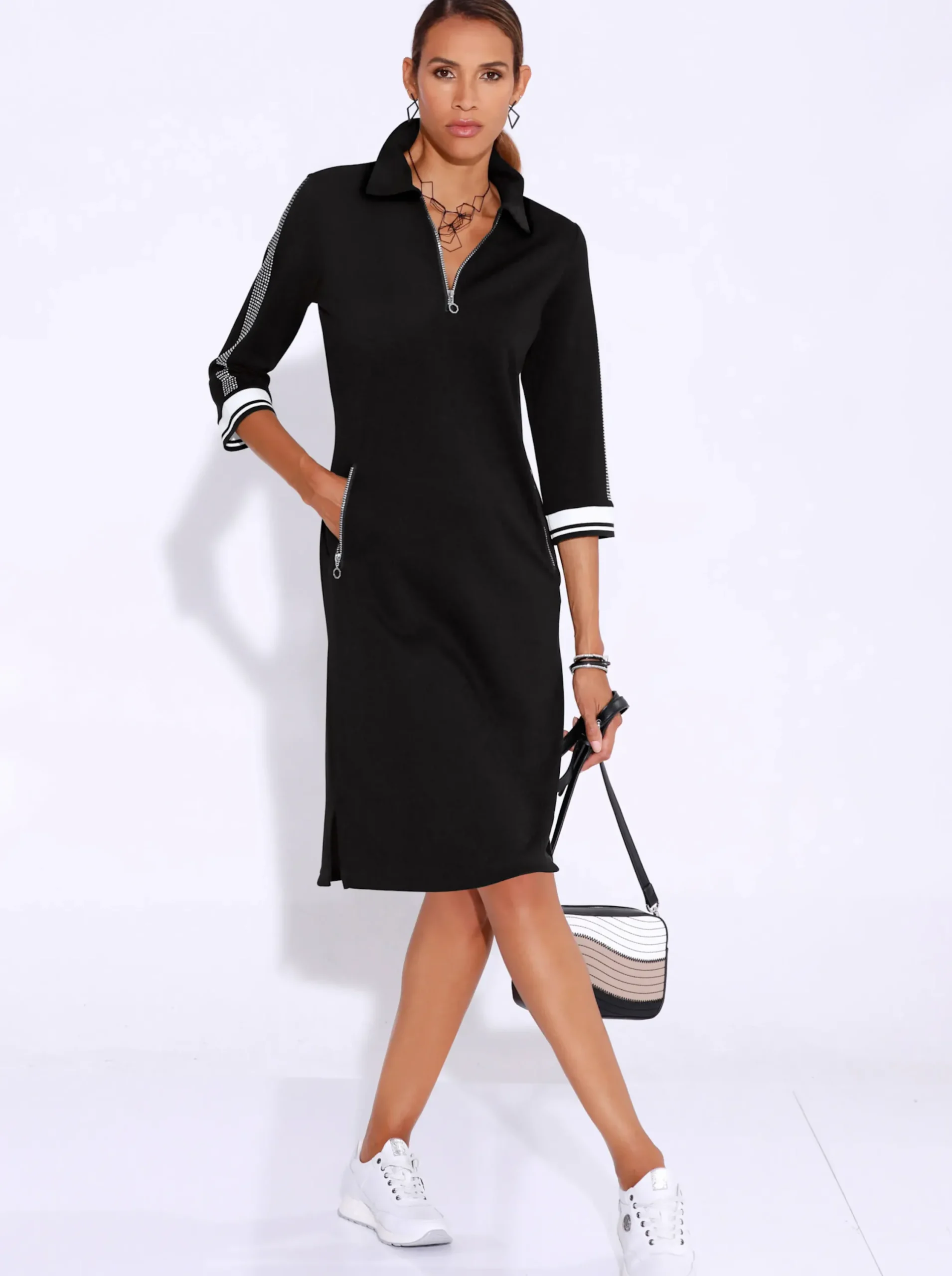 Kleider| Polokleid im hochwertigen Modal-Mix schwarz