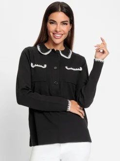 Pullover|heine Polopullover schwarz-ecru