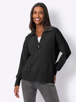Pullover|heine Polopullover mit Taschen schwarz