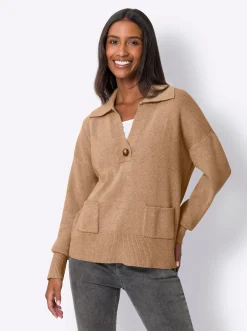 Pullover|heine Polopullover mit Taschen camel