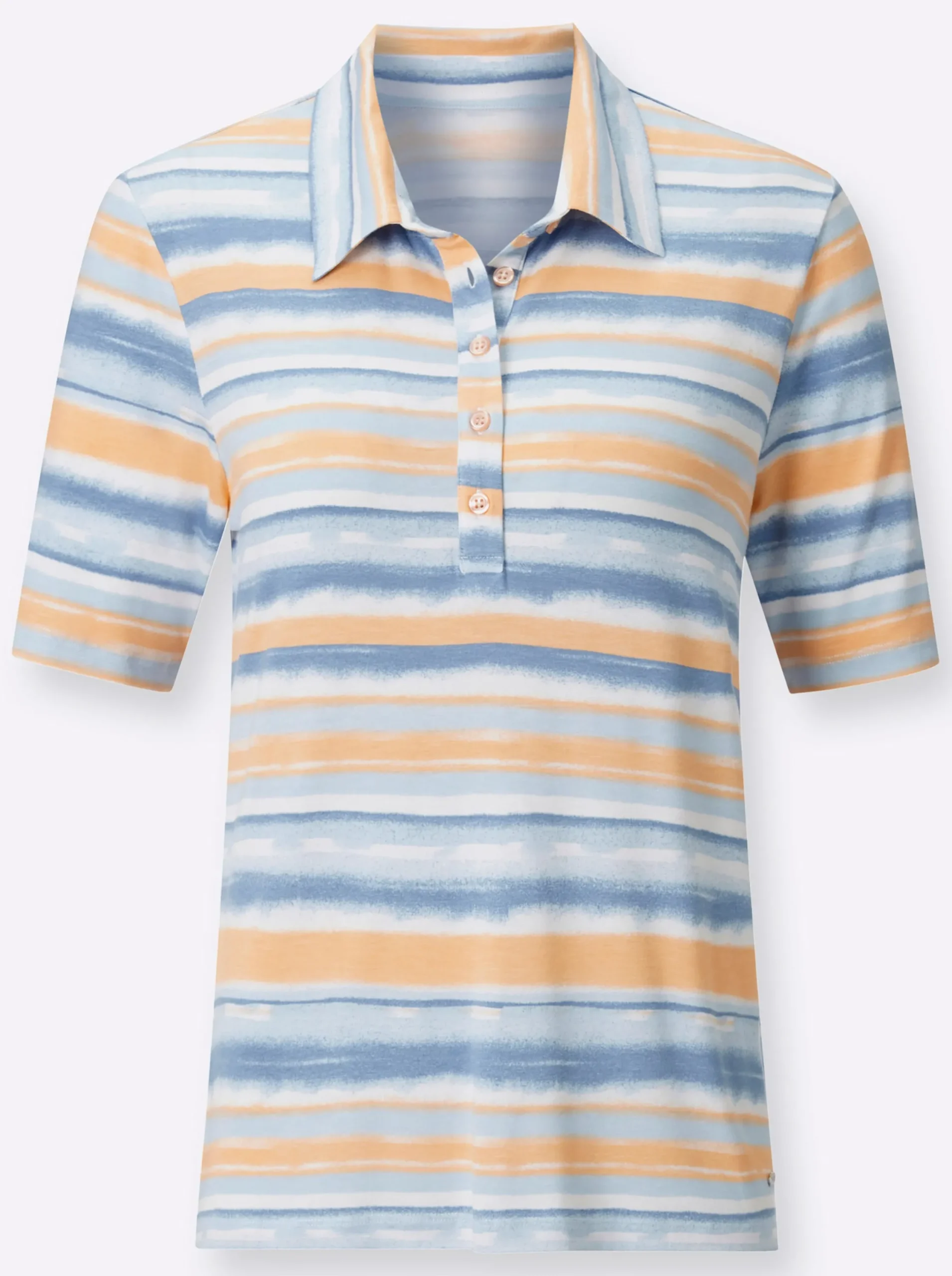 Shirts| Poloshirt eisblau-apricot-geringelt