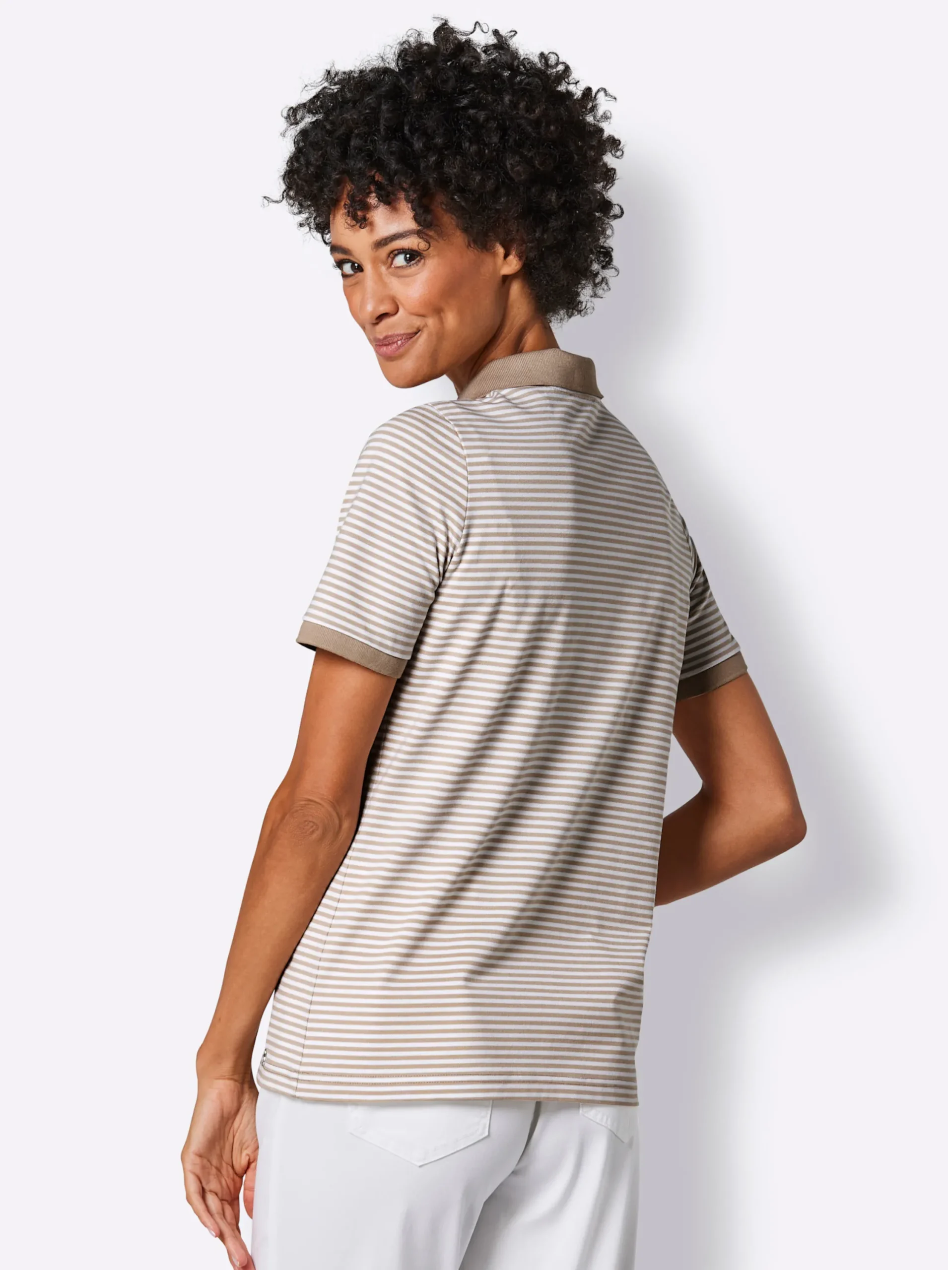 Shirts|CREATION L PREMIUM Poloshirt beige-weiß-geringelt