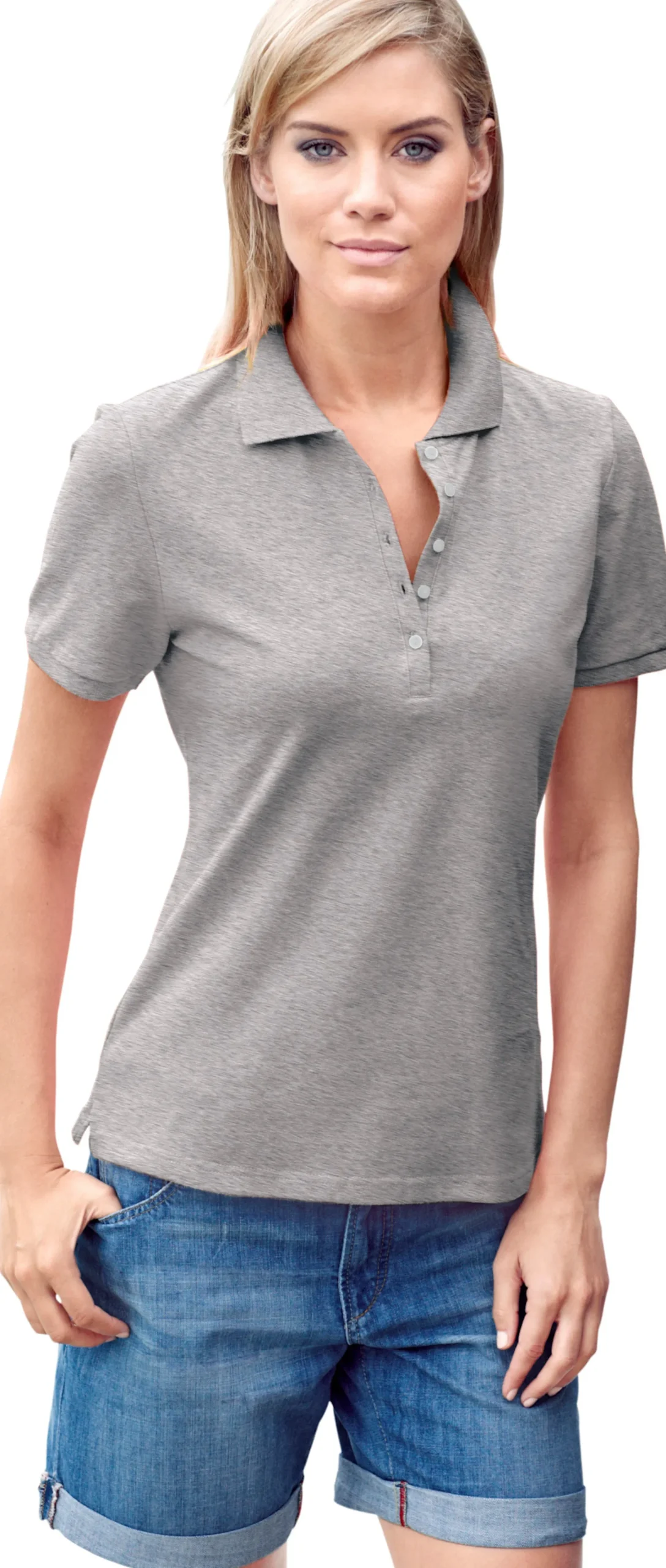 Strandmode|Shirts|heine Poloshirt in Pikee-Qualität grau-melange